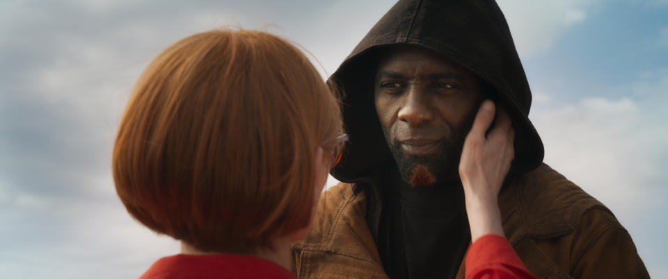 This image released by Metro Goldwyn Mayer Pictures shows Tilda Swinton, left, and Idris Elba in "Three Thousand Years of Longing." (Metro Goldwyn Mayer Pictures via AP)
