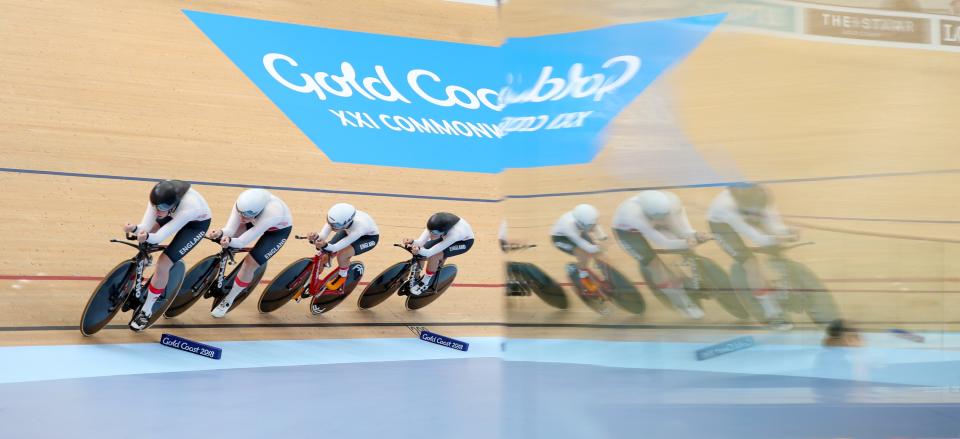 <p>England’s Emily Nelson, Rebecca Reybould, Ellie Dickinson and Emily Kay compete in the team pursuit at the Commonwealth Games. There was no medal for the young English quartet, but there was plenty of Home Nations success on the Brisbane boards, with golds for Katie Archibald, Elinor Barker, Charlie Tanfield and Mark Stewart (Martin Rickett/PA). </p>