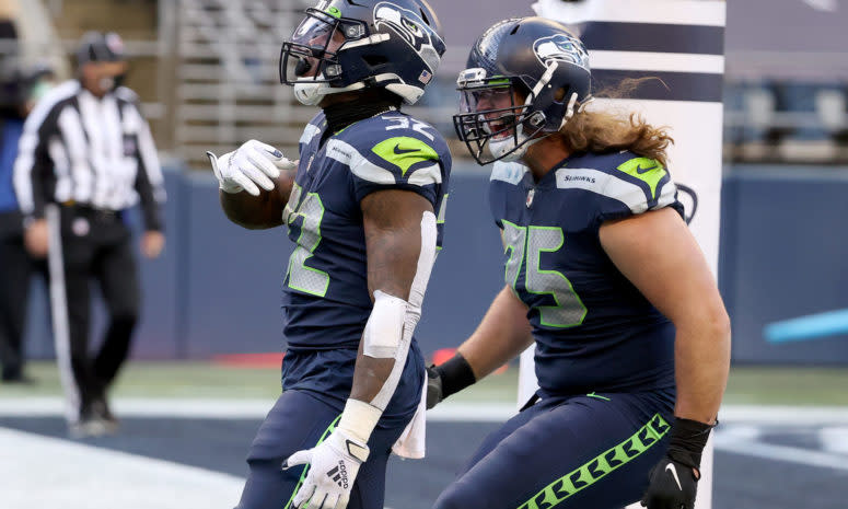 Chad Wheeler celebrates a play.