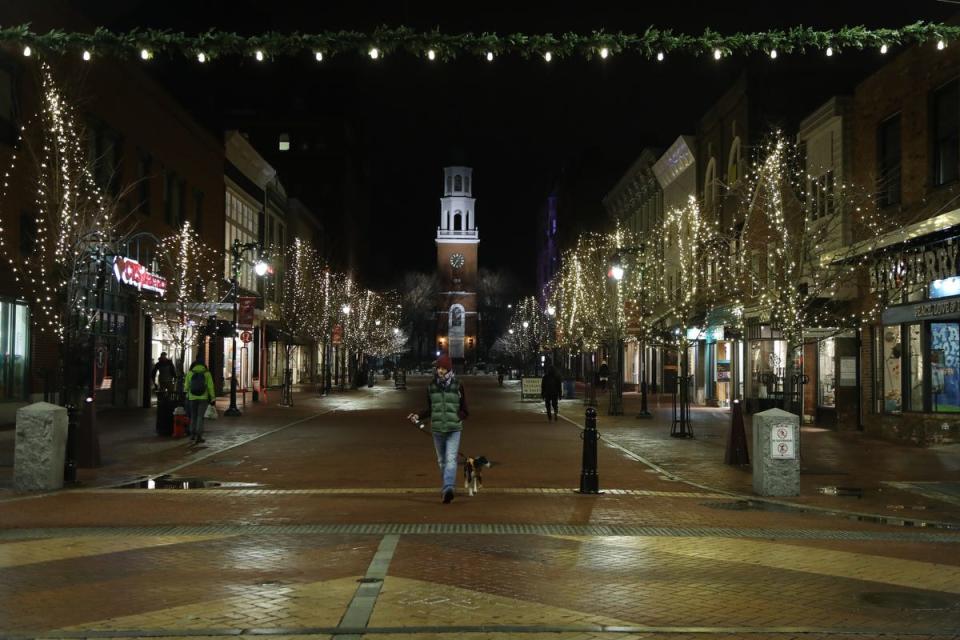 Church St. in Burlington is a tourist attraction that’s lined with shops and restaurants along a cobblestone street closed to vehicular traffic.