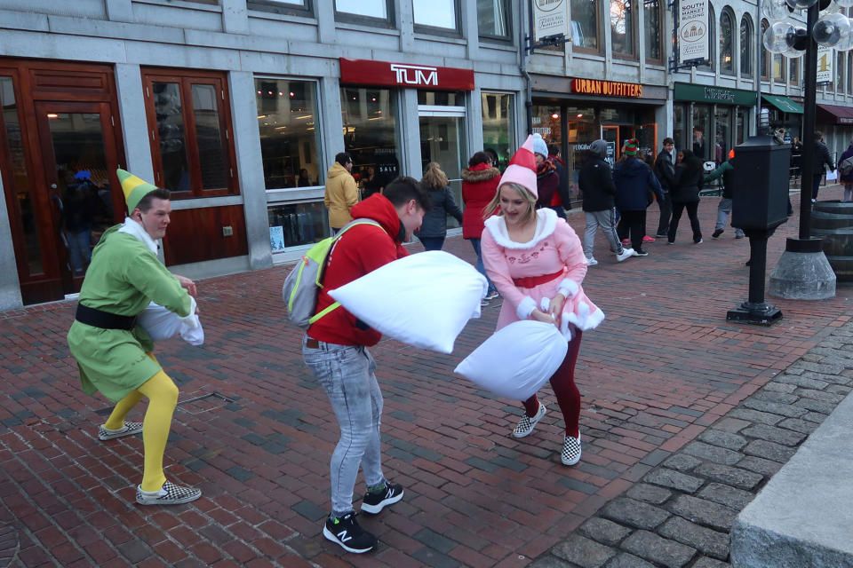 Firefighter Dressed as Buddy the Elf Challenges People to Pillow Fights