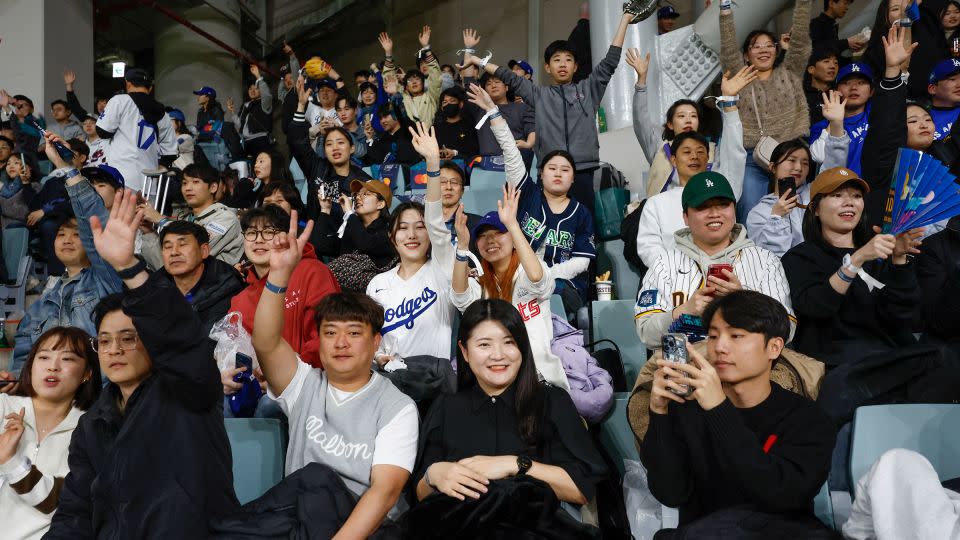 Fans cheer during pregame ceremonies prior to the 2024 Seoul Series game between the Los Angeles Dodgers and the San Diego Padres. - Yuki Taguchi/MLB Photos/Getty Images