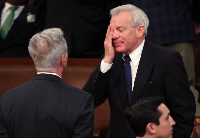 A republican politician with his hand on his face as if he's dismayed