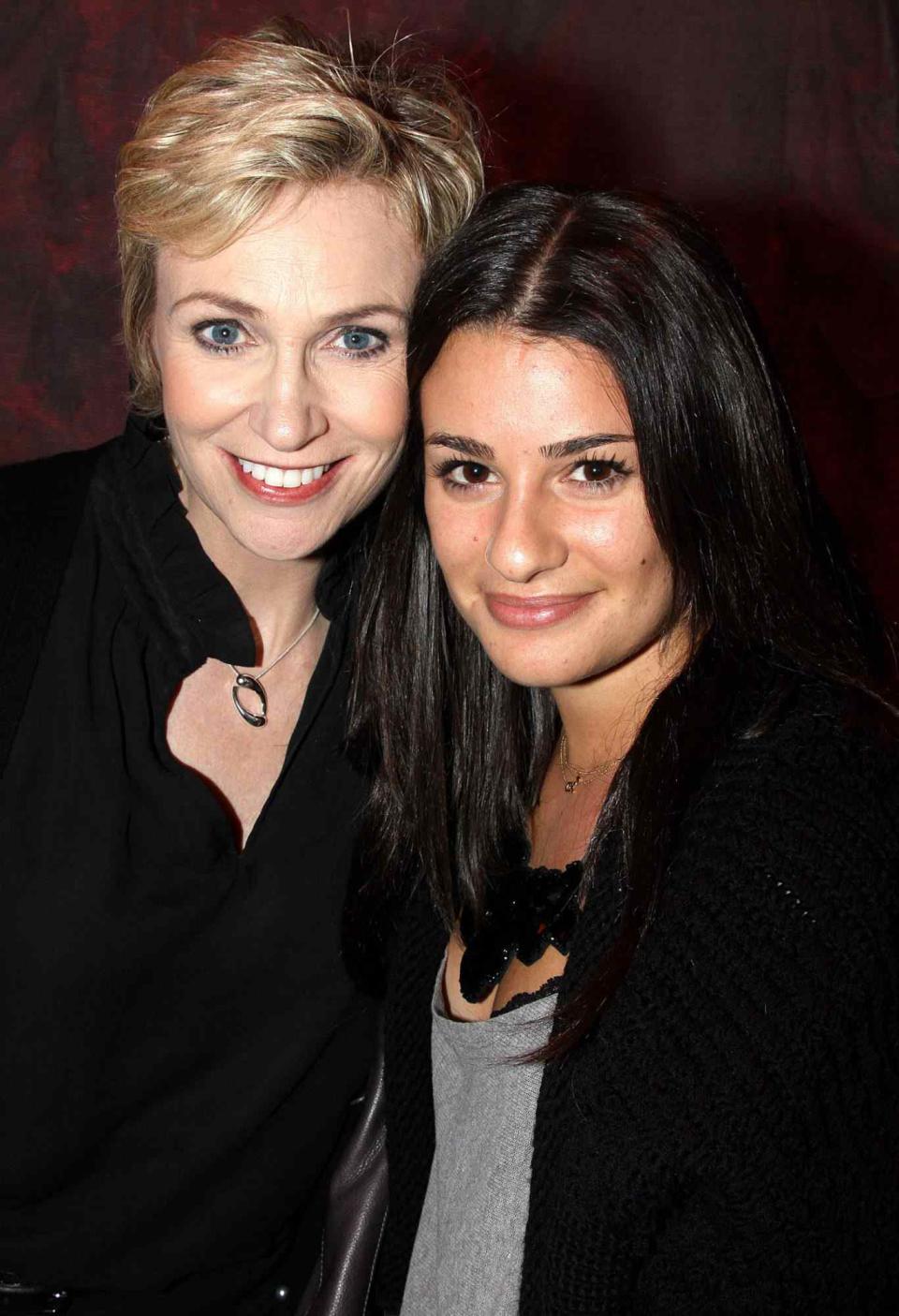 Jane Lynch and Lea Michele pose backstage at Love, Loss and What I Wore at The Westside Theater