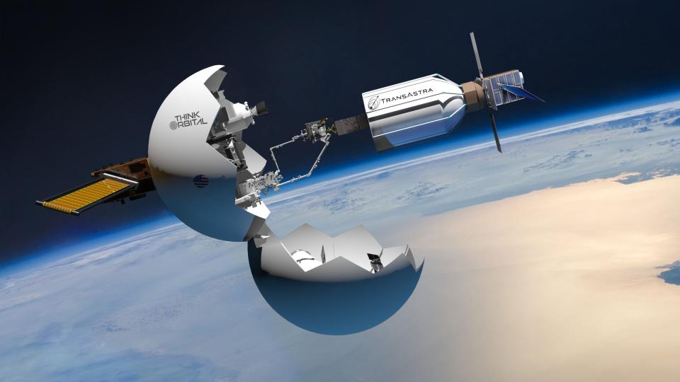 Illustration of a capture bag that could pick up trash in space.