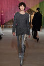 <p>Male model wears a silvery shimmery top, sequin trousers and silver booties at the Milly Fall/Winter 2018 show. (Photo: Courtesy of Greg Kessler) </p>