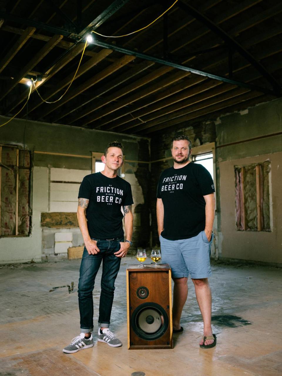Brent Anderson, left, and Nathan Ryerson in 2021 at the site of Friction Beer.