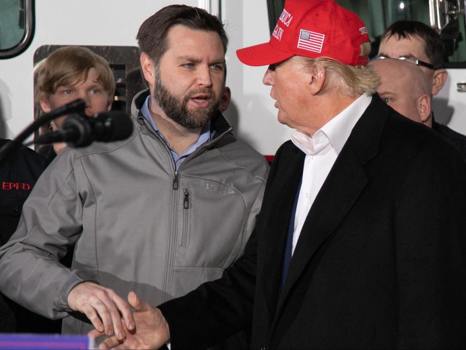 JD Vance meets with Donald Trump in Ohio following the East Palestine train derailment in February 2023 (Rebecca Droke/AFP via Getty Images)
