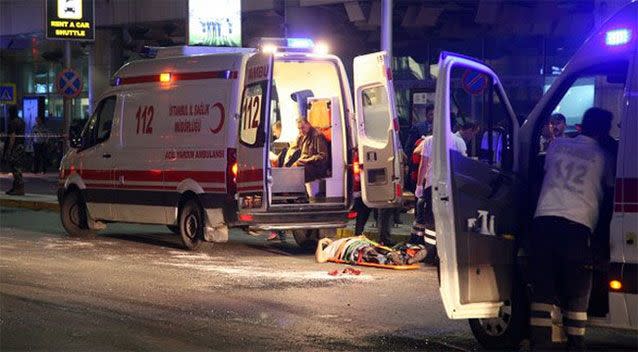 Paramedics attend to casualties outside Turkey's largest airport. Picture: Reuters