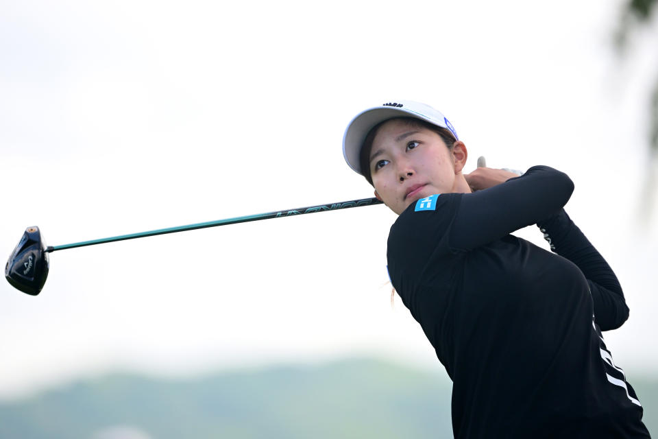 Amateur Hinano Muguruma of Japan hits her tee shot on the second hole during the second round of Golf5 Ladies at Golf5 Country Bibai Course on Sept. 2, 2023 in Japan. (Photo: Atsushi Tomura/Getty Images)