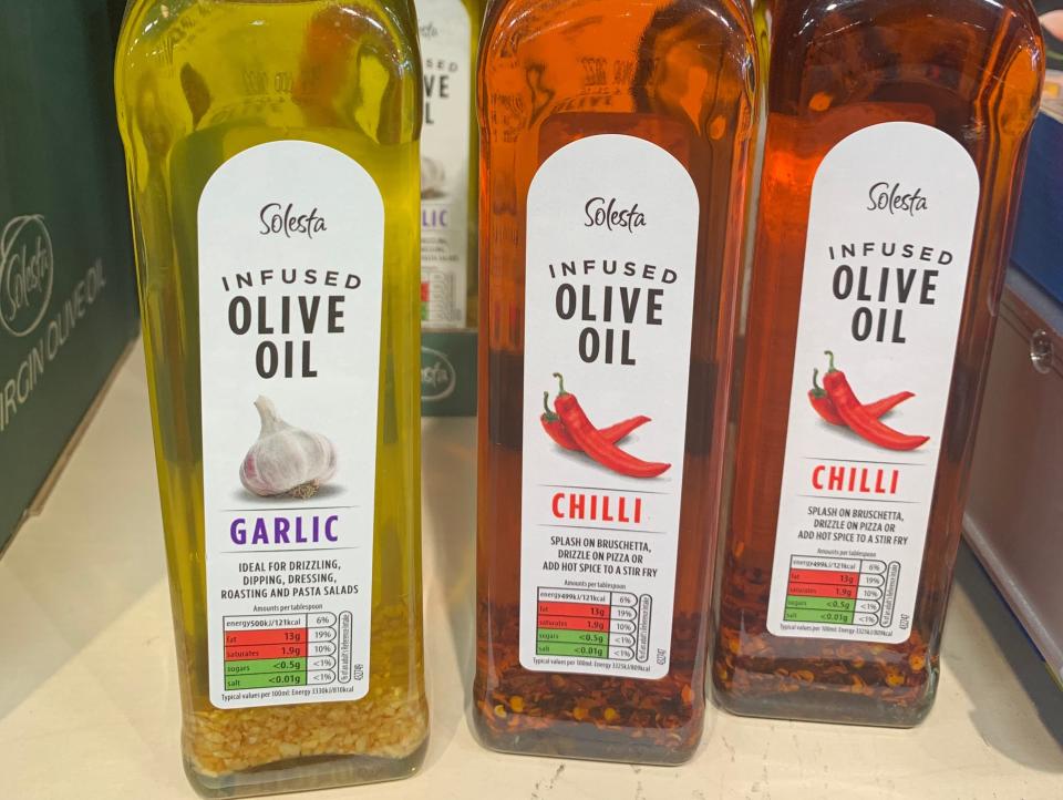 infused olive oils on the shelf at aldi