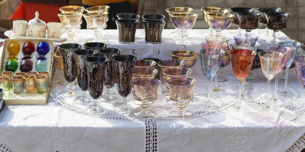 vintage glasses at the flea market