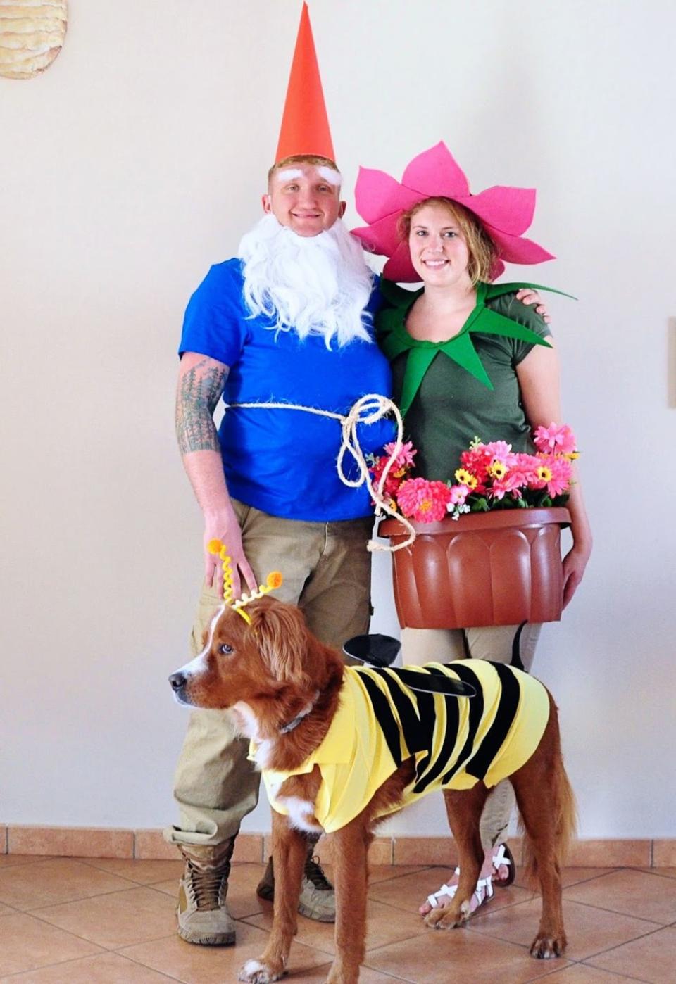 6) Garden Gnome, Flower, and Bee Costumes for Dog and Owners