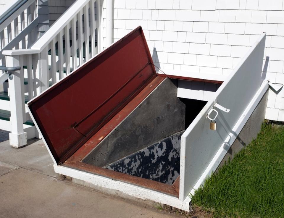 Storm cellar with doors left open.