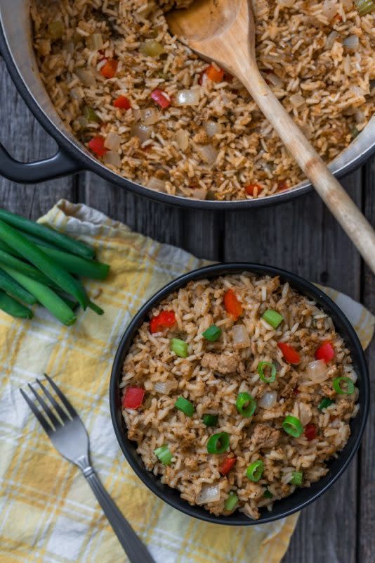 <p>Bring a bit of New Orleans to your dinner table with this simple and tasty entree.</p><p><strong>Get the recipe: <a href="http://thenutfreevegan.net/beyond-burger-dirty-rice/" rel="nofollow noopener" target="_blank" data-ylk="slk:Beyond Beef Dirty Rice;elm:context_link;itc:0;sec:content-canvas" class="link "><em>Beyond Beef Dirty Rice</em></a></strong></p>