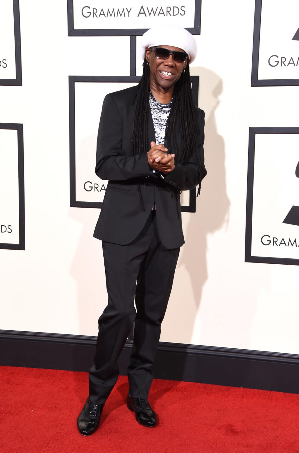 Worst: Nile Rodgers in a white pageboy cap with a black blazer at the 58th Grammy Awards at Staples Center in Los Angeles, California, on February 15, 2016.
