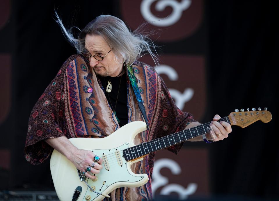 Guitarist Tommy Stillwell kicks off the W.C. Handy Blues & Barbecue Festival in Henderson, Ky., with Blues4U Wednesday afternoon, June 16, 2021. The group is known as the festival's "house band" and has played the festival every year of its existence.