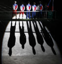 Members of Czech team arrive before their Davis Cup tennis tournament doubles final match against Spain in Prague November 17, 2012. REUTERS/David W Cerny (CZECH REPUBLIC - Tags: SPORT TENNIS)