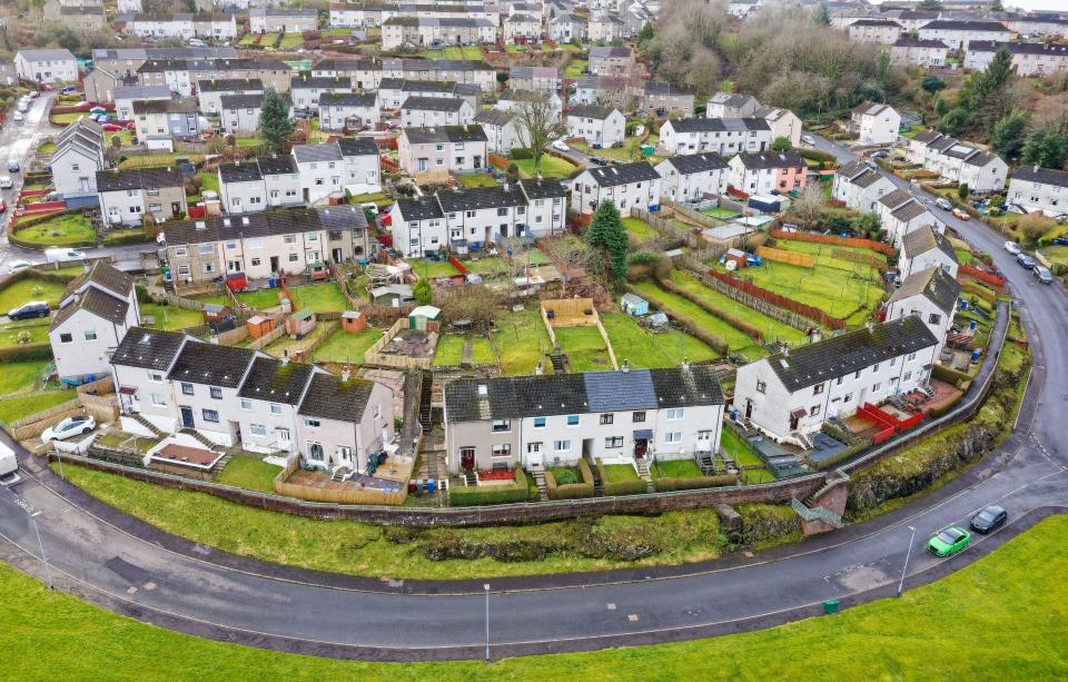 Council flats in poor housing estate with many social welfare issues in Port Glasgow