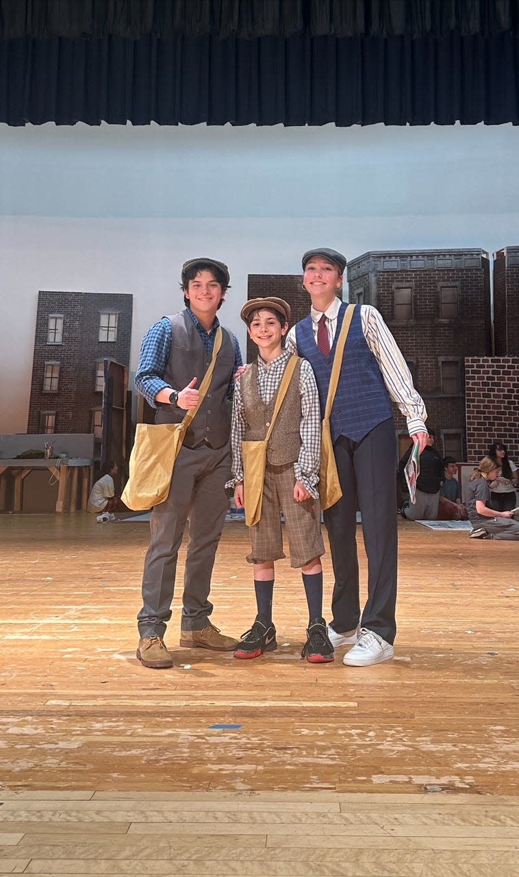 Lorenzo Montesino is Jack, Gavin Cox is Les and Julianna Rand is Davey in "Newsies" at Clarkstown South High School. Performances at 8 p.m., March 22; 2 and 8 p.m., March 23; 2 p.m., March 24.