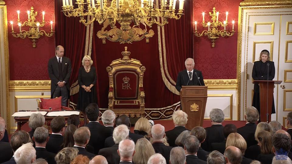 King Charles III speaking at the Accession Council meeting on Saturday.