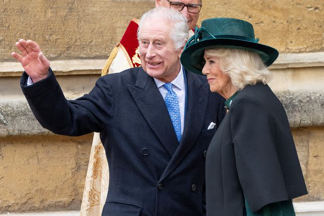 <p>Mark Cuthbert/UK Press via Getty</p> King Charles and Queen Camilla attend Easter church service on March 31, 2024