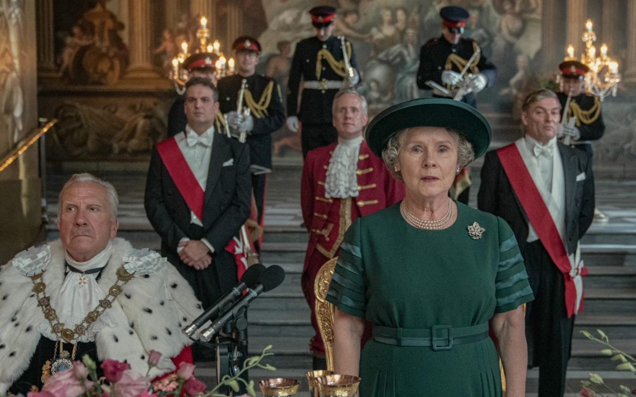 Imelda Staunton, 67, pictured as Queen Elizabeth II in the last series of The Crown, has been nominated as best actress for the role - Keith Bernstein/Netflix