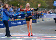 Shalane Flanagan of the U.S. crosses the finish line to win the Women's race of the New York City Marathon in Central Park in New York, U.S., November 5, 2017. REUTERS/Brendan McDermid