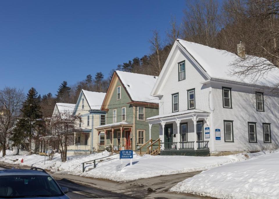 Houses covered in snow in Montpelier.