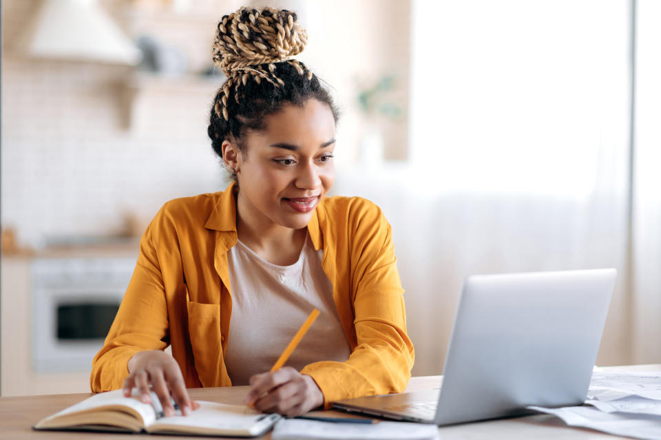 A woman studying in her online class