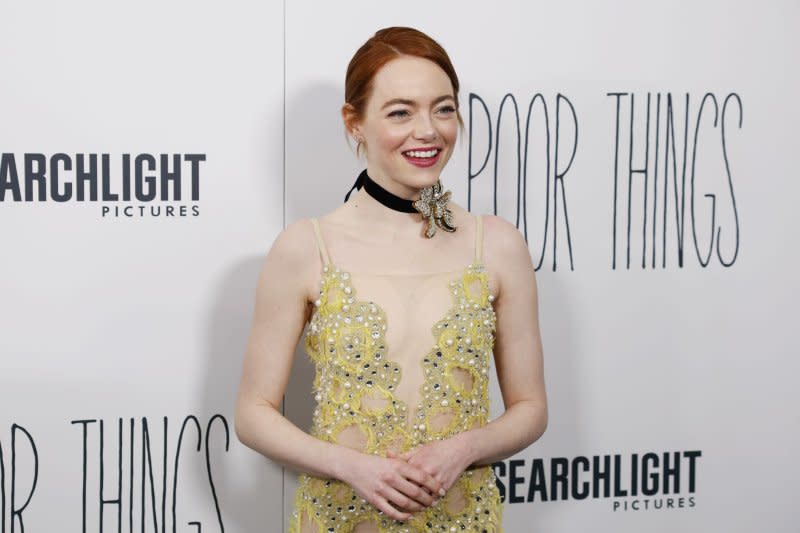 Emma Stone attends the New York premiere of "Poor Things" on Wednesday. Photo by John Angelillo/UPI