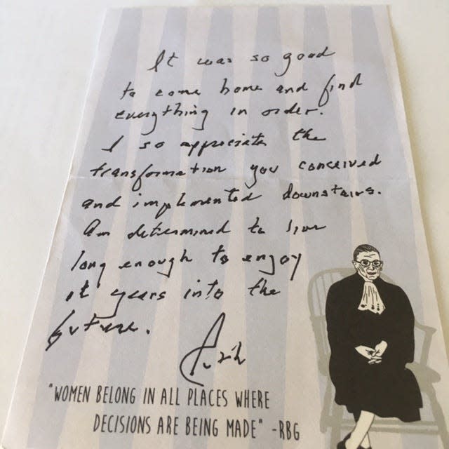 A note from Ruth Bader Ginsberg to her designer, Bronnie Adams