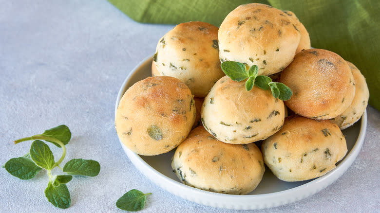 Bowl of fresh herb rolls