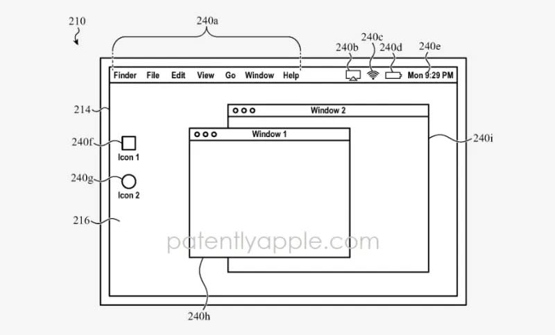 Patente da Apple ilustra tablet com interface semelhante ao macOS (Imagem: Reprodução/PatentlyApple)