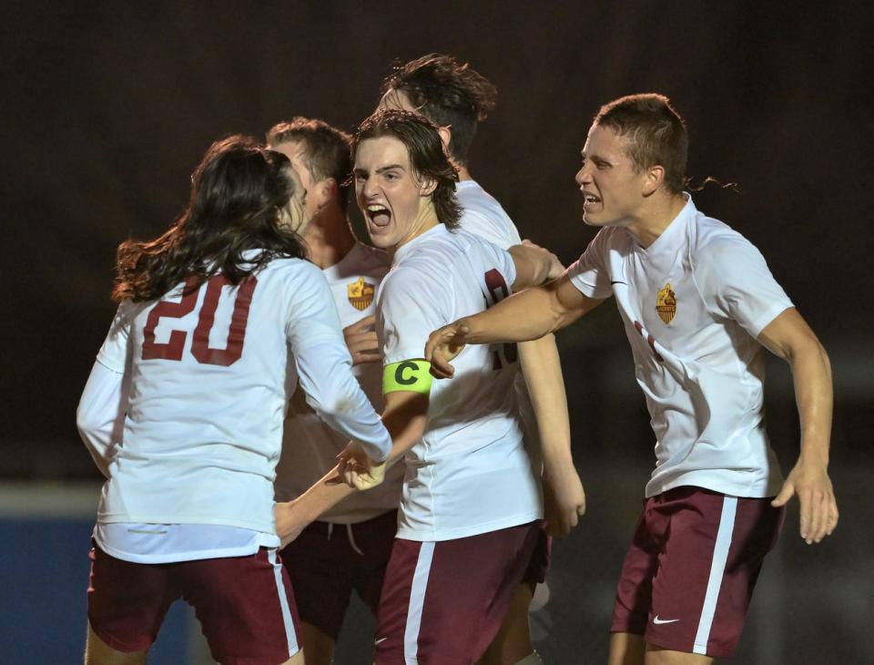St. Augustine celebrated a district championship with a 5-3 win over Menendez, making the FHSAA boys soccer playoffs for the first time since 2007.