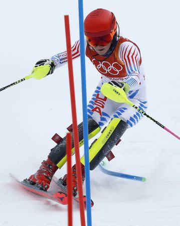 Alpine Skiing - Pyeongchang 2018 Winter Olympics - Women's Alpine Combined - Jeongseon Alpine Centre - Pyeongchang, South Korea - February 22, 2018 - Mikaela Shiffrin of the U.S. competes in the Women's Slalom part of the Women's Alpine Combined. REUTERS/Mike Segar