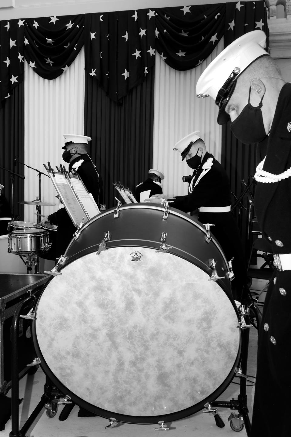 Members of a band prepare for the inauguration.<span class="copyright">Philip Montgomery for TIME</span>