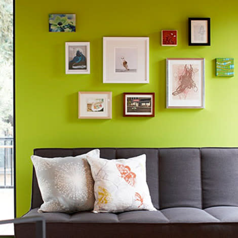 Balance the bright wall with a grounded color