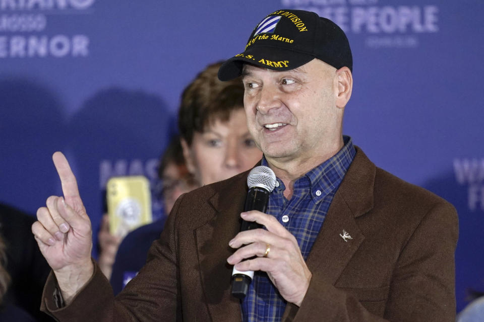 FILE - Pennsylvania Republican gubernatorial candidate Doug Mastriano speaks to supporters during an election night campaign event at the Penn Harris Hotel in Camp Hill, Pa., Nov. 8, 2022. (AP Photo/Carolyn Kaster, File)