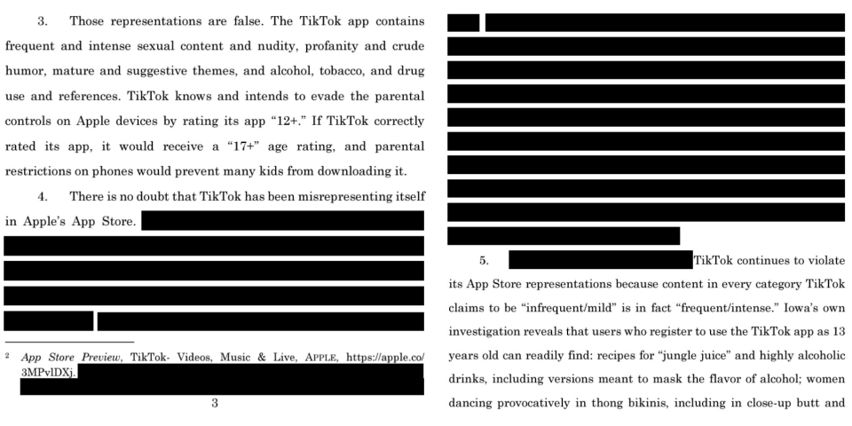 Iowa Attorney General Brenna Bird has sued TikTok, accusing the app of lying to parents when it purports to be safe for children ages 13 and older. But large portions of the complaint are redacted.