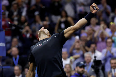 Tennis - US Open - Semifinals - New York, U.S. - September 8, 2017 - Rafael Nadal of Spain celebrates his win against Juan Martin del Potro of Argentina. REUTERS/Mike Segar