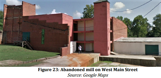 The West Main Street Strategic Growth Corridor project has received a $4.5 million earmark in this year's state budget. Shown is an abandoned mill along West Main Street.