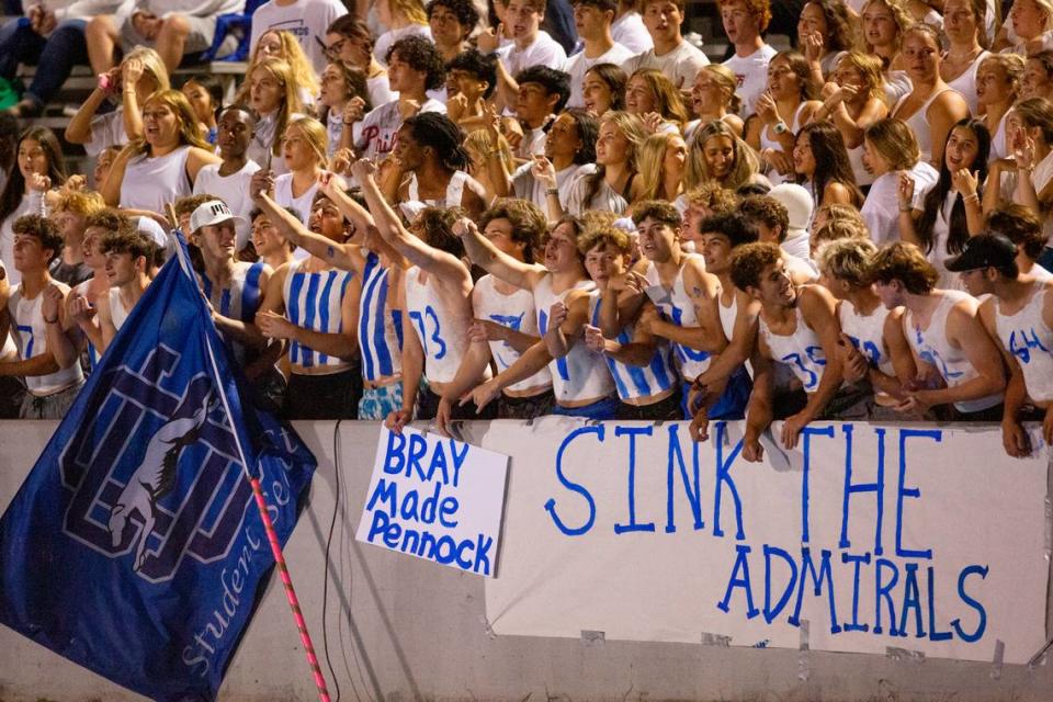 Ocean Springs fans cheer during a game against Gulfport at Milner Stadium in Gulfport on Friday, Oct. 27, 2023. Ocean Springs beat Gulfport 30-7.