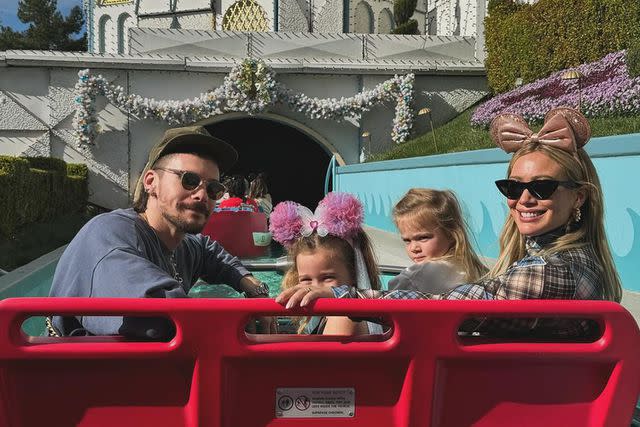 <p>Hilary Duff Instagram</p> From Left: Matthew Koma, Banks Violet, Mae James, Hilary Duff at Disneyland in an Instagram picture on Dec.14, 2023