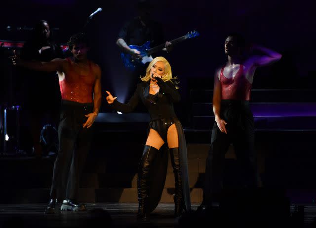 <p>Denise Truscello/Getty </p> Christina Aguilera performs at Voltaire at the Venetian in Las Vegas on December 30, 2023.