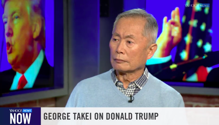 Actor and activist George Takei talks to Yahoo News and Finance Anchor Bianna Golodryga about being sent to a Japanese internment camp as a child, and why he's standing up for Muslim Americans in the face of Donald Trump's Administration (Screenshot via Yahoo News Now). 