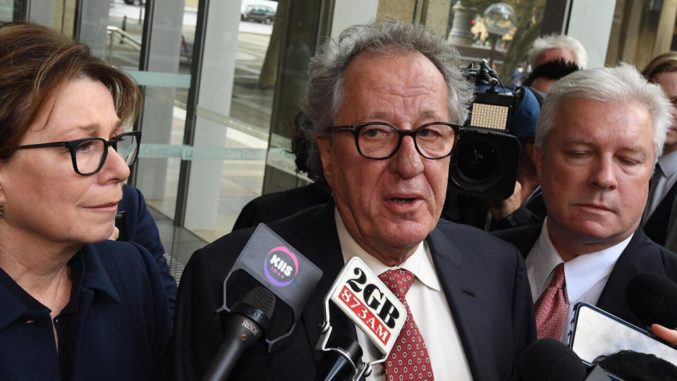 Australian actor Geoffrey Rush leaves the Supreme Court in Sydney on April 11, 2019 after his defamation case against Nationwide News.