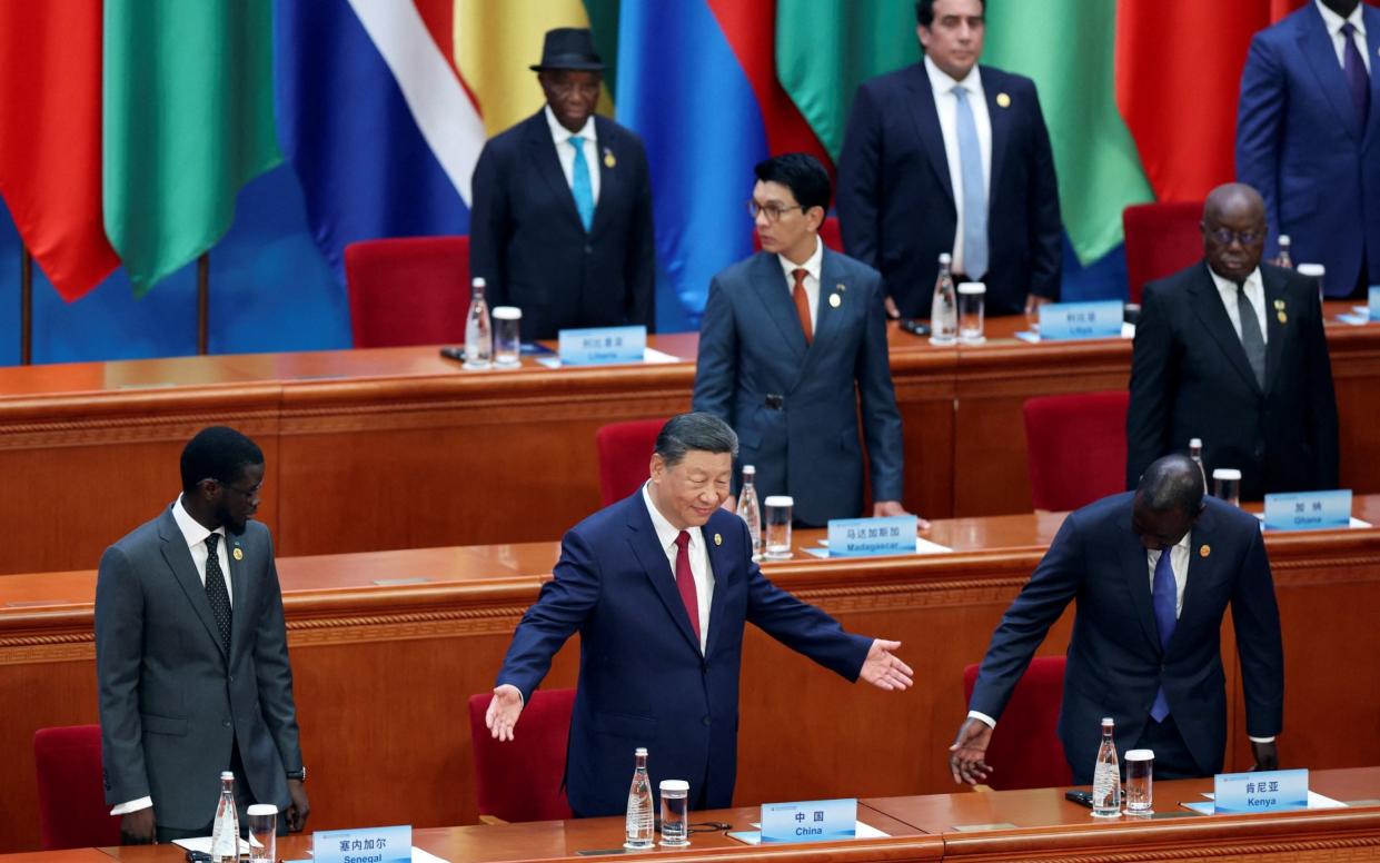 China's president Xi at the opening ceremony of the ninth Forum on China-Africa Cooperation summit alongside Senegal's president Bassirou Diomaye Faye, Kenya's president William Ruto and other leaders, at the Great Hall of the People in Beijing, today