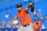 Sep 26, 2018; Toronto, Ontario, CAN; Houston Astros pitcher Chris Devenski throws against the Toronto Blue Jays at Rogers Centre. Mandatory Credit: Gerry Angus-USA TODAY Sports