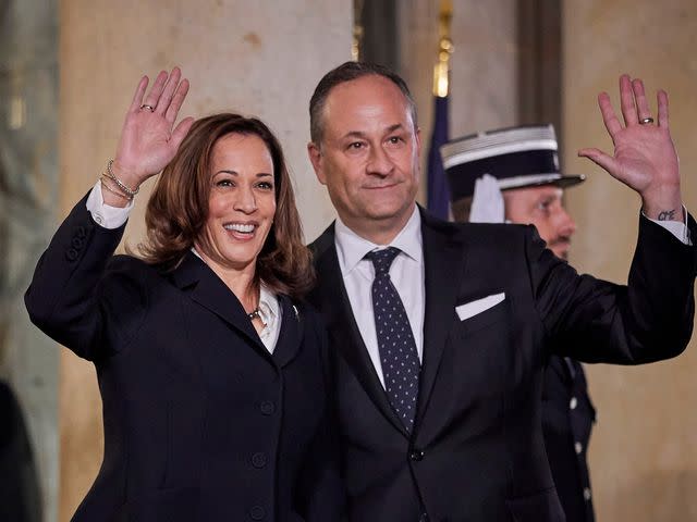 <p>Kiran Ridley/Getty</p> Kamala Harris and Douglas Emhoff 2021